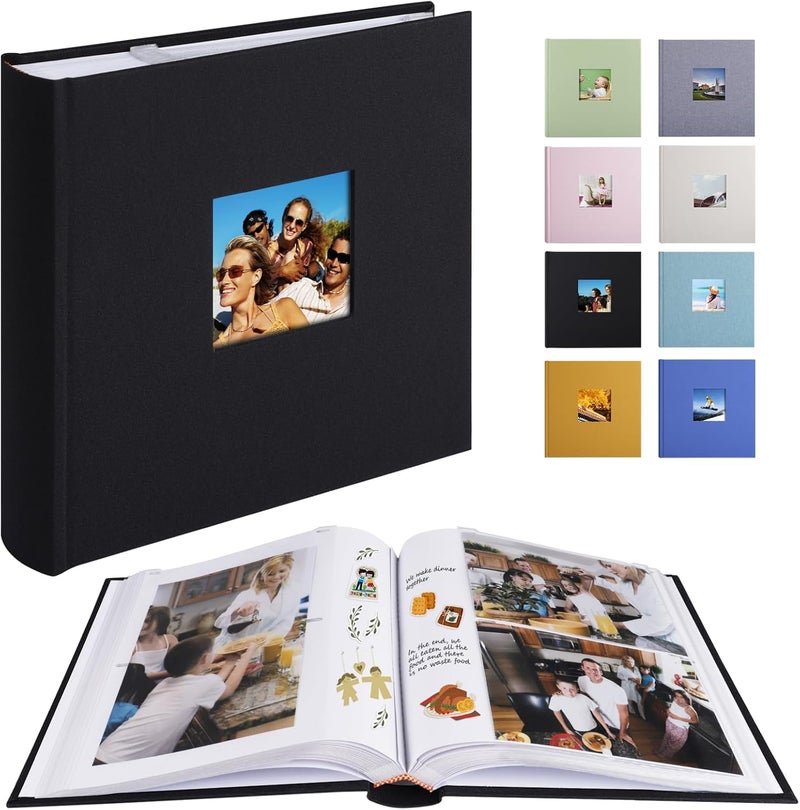 1DOT2 Photo Album with Writing Space 50 Pages 4x6 Photos Hold 200 or 5x7 Pictures Hold 100, Linen Cover Small Photo Book Albums with Memo for Anniversary Wedding Baby (Black) - Image 1